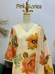 Digital print linen salwar suit- Beige