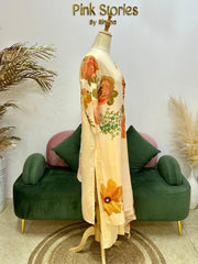 Digital print linen salwar suit- Beige