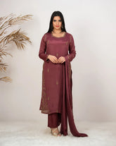 Handworked 3pc salwar suit- wine grey