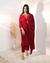Handworked velvet salwar suit- red