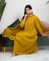 Gathered Paneled Anarkali with Handworks – Mustard Yellow