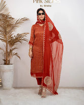 Tissue Striped Salwar Suit – Brick Red