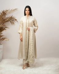 Handworked jacket style salwar suit-off white
