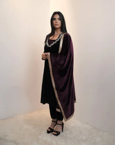 Premium velvet panel cut anarkali with contrast dupatta- black
