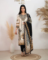 Muslin Silk Printed Salwar Suit - Off White