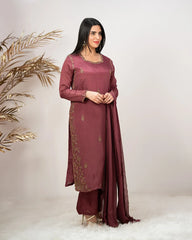 Handworked 3pc salwar suit- wine grey