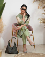 Printed Mul Cotton Co-Ord Set with Knife Pleats – Pale Green