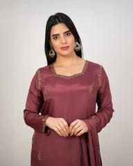 Handworked 3pc salwar suit- wine grey