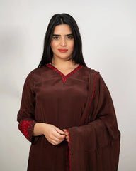 Embroidered A-line salwar suit- dark brown shade