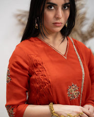 Side Gathered Paneled Anarkali – Brick Red