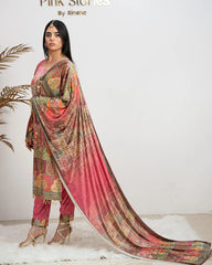 Multi Printed Stone Worked Velvet Suit – Pink