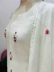 3pc A-Line Mul Chanderi Suit- Off White