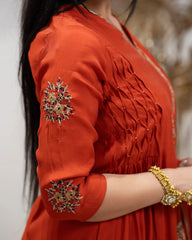 Side Gathered Paneled Anarkali – Brick Red