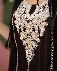 Handworked Chinon Salwar Suit – Dark Brown