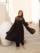 Embroidered 3Pc cotton semi anarkali- black