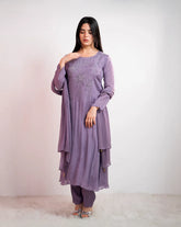 Handworked A-line salwar suit - lavender shade