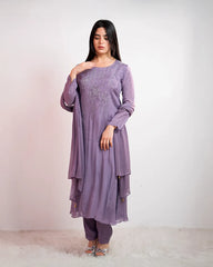 Handworked A-line salwar suit - lavender shade