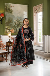 Digital print cotton salwar suit- Black