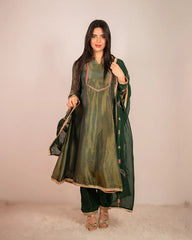 Tissue silk A-line Suit- green