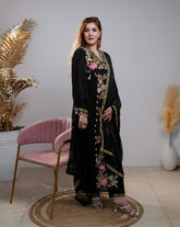 Embroidered pleated anarkali with center panel- black color