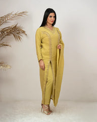 Handworked double slitted suit with mirror- yellow shade