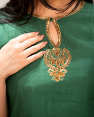 Handworked A-line panelled suit- green
