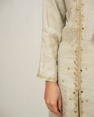 Handworked double slitted suit with mirrors- grey shade