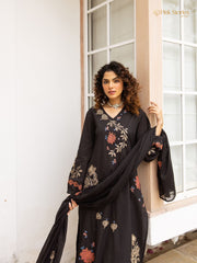 Embroidered 3Pc cotton salwar suit- black