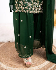 Handworked sharara suit- green