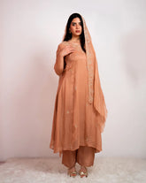 Handworked A-line organza suit- peach shade