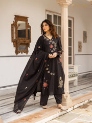 Embroidered 3Pc cotton salwar suit- black