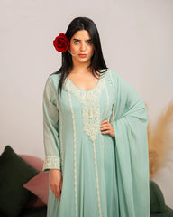 Heavy handworked anarkali- light cyan