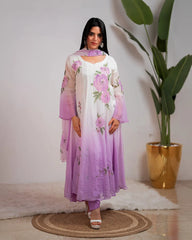 Ombre shaded panelcut anarkali- white and lilac