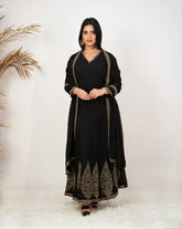 Handworked panel cut 2pc gown-black