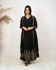 Handworked panel cut 2pc gown-black