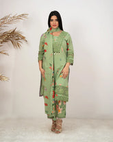 floral printed cotton salwar suit with lace work-green