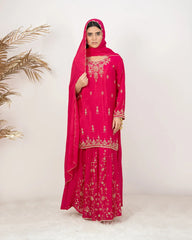 Heavy handworked skirt suit- pink