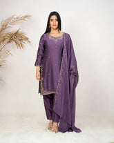 Heavy handworked crush tissue suit- purple