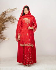 Heavy handworked skirt suit- red