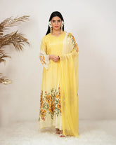 Ombre shaded handworked panel cut anarkali- light yelow