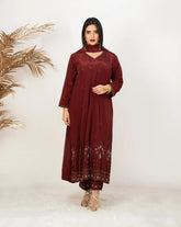 Heavy handworked panel cut anarkali- maroon
