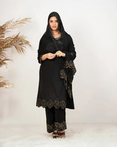 Handworked crepe silk palazzo suit- black