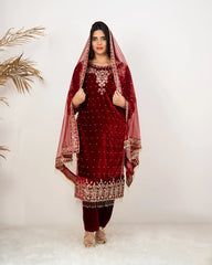 Heavy velvet salwar suit- red