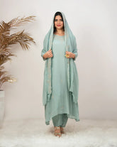 Handworked A-line organza suit- blue shade
