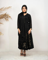 Handworked V-neck chinon anarkali- black