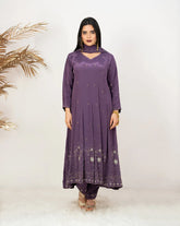Heavy handworked panel cut anarkali- purple
