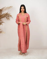 Handworked double slotted suit with mirrors- pink shade
