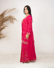 Heavy handworked skirt suit- pink