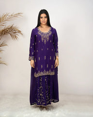 Heavy handworked skirt suit- purple