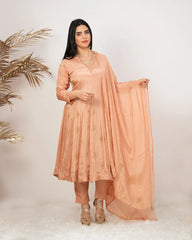 Handworked panel cut anarkali suit-peach